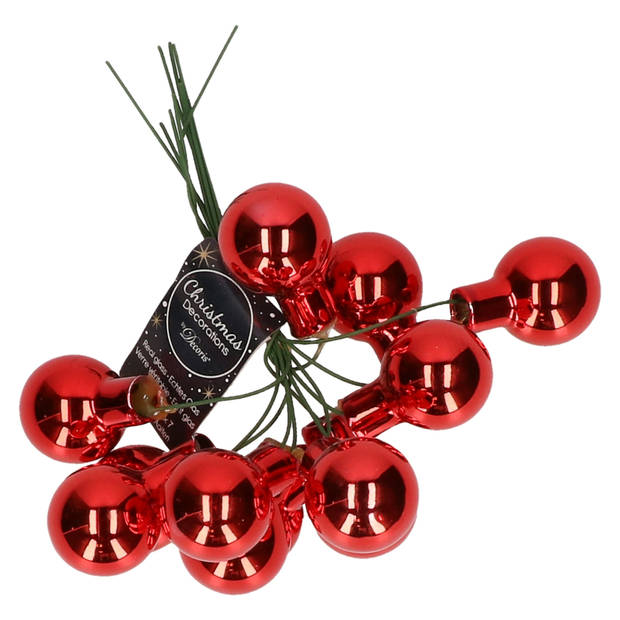 10x Rode mini kerststukjes insteek kerstballetjes 2 cm - Kerststukjes