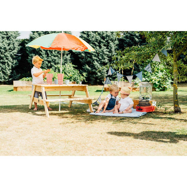 Plum kinder picknicktafel met parasol hout