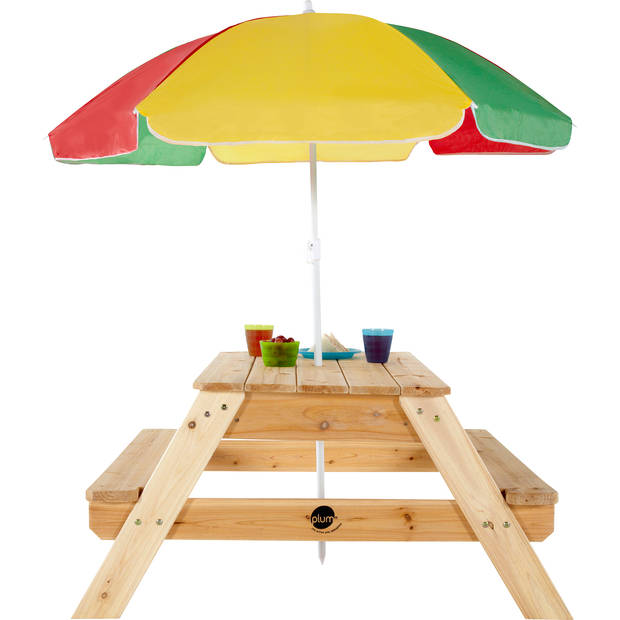 Plum kinder picknicktafel met parasol hout