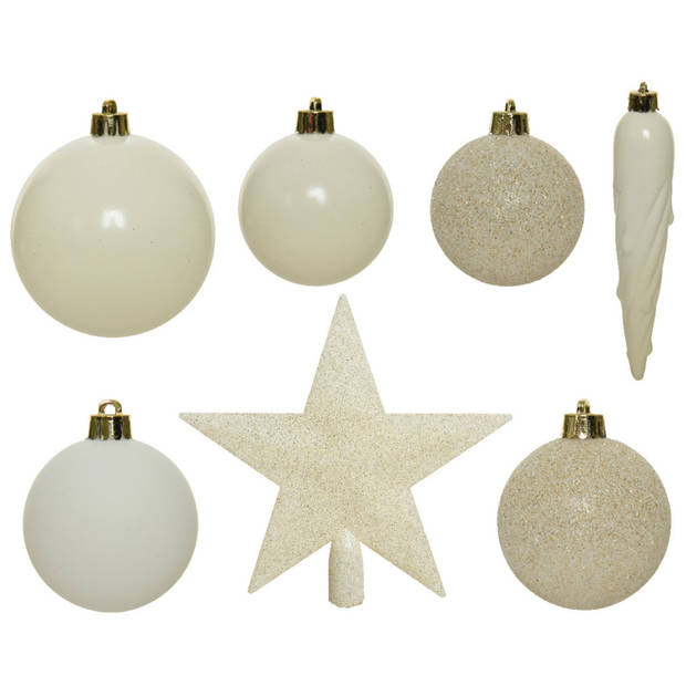 39x stuks kunststof kerstballen en ijspegels met ster piek wol wit - Kerstbal