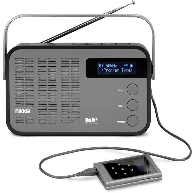 Nikkei NDB40BK - Draagbare DAB+ Radio met PLL FM, Bluetooth en USB, Micro-SD en AUX-in - Grijs/Zwart