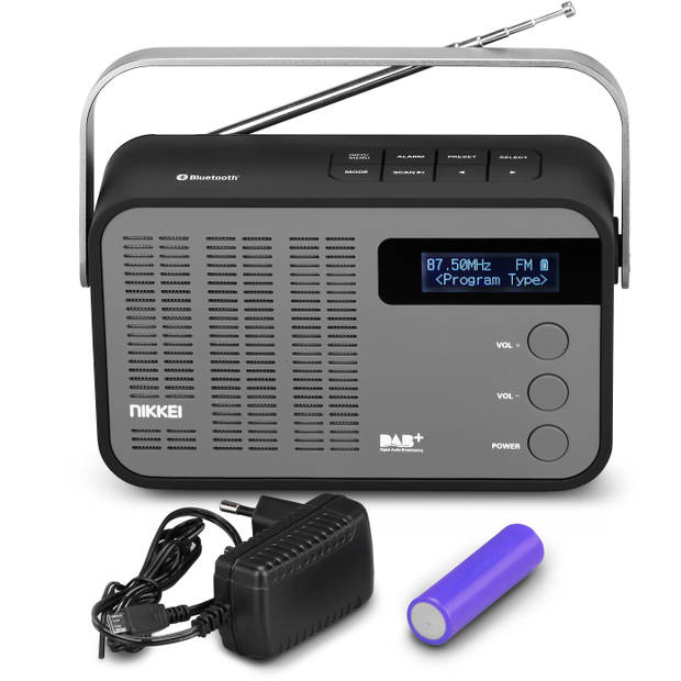 Nikkei NDB40BK - Draagbare DAB+ Radio met PLL FM, Bluetooth en USB, Micro-SD en AUX-in - Grijs/Zwart