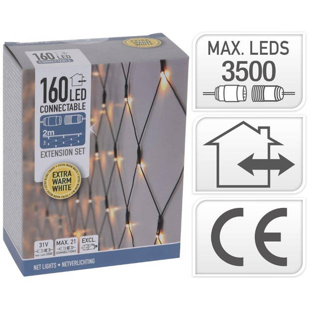 Nampook Koppelbare Netverlichting - 160 LED - 2m - warm wit