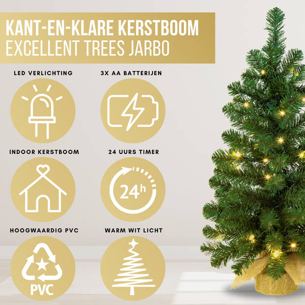 Mini Kerstboom Excellent Trees® LED Jarbo 75 cm met verlichting - Hoogwaardig met 55 Lampjes - Groen