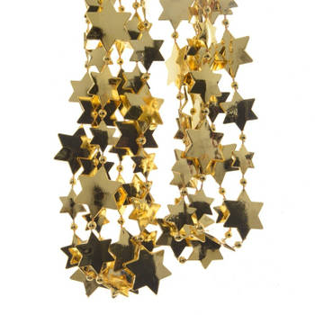 Decoris kerstslingers - 2x - goud - sterren - 270 cm - kunststof - Kerstslingers