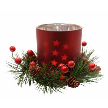 Kerstdecoratie theelichthouder rood 8 cm - Waxinelichtjeshouders