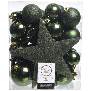 Kerstballen Mix Met Piek Box 33 Stuks Dennen Groen