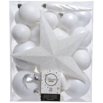 Kerstballen Mix Met Piek Box 33 Stuks Winterwit