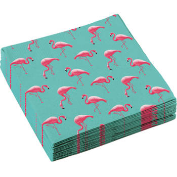 Amscan servetten flamingo 33 cm papier groen/roze 20 stuks