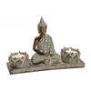 Decoratie boeddha beeld met twee theelichthouder bruin 20 cm - Beeldjes