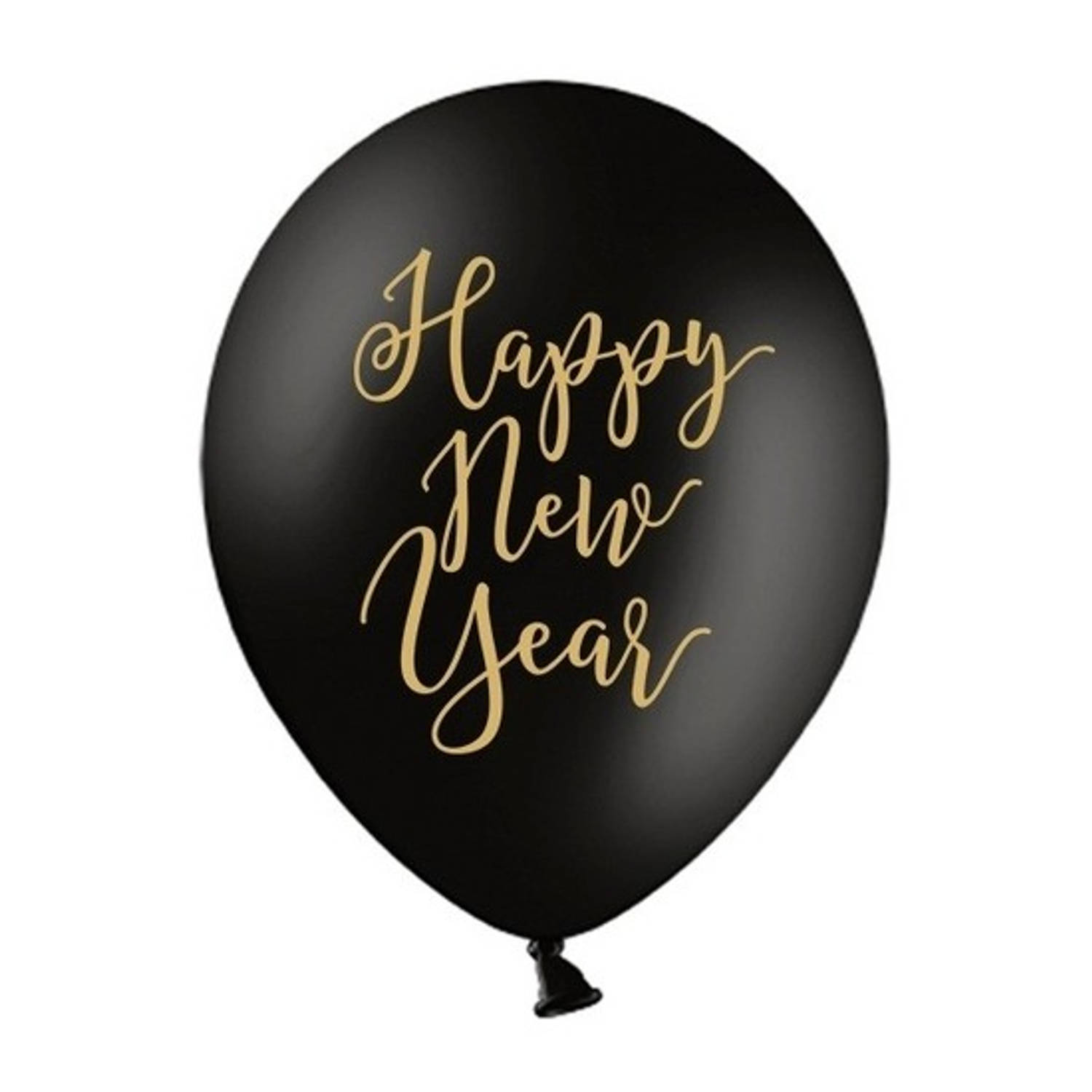 6x Zwarte Happy New Year ballonnen oud en nieuw/nieuwjaar - Ballonnen