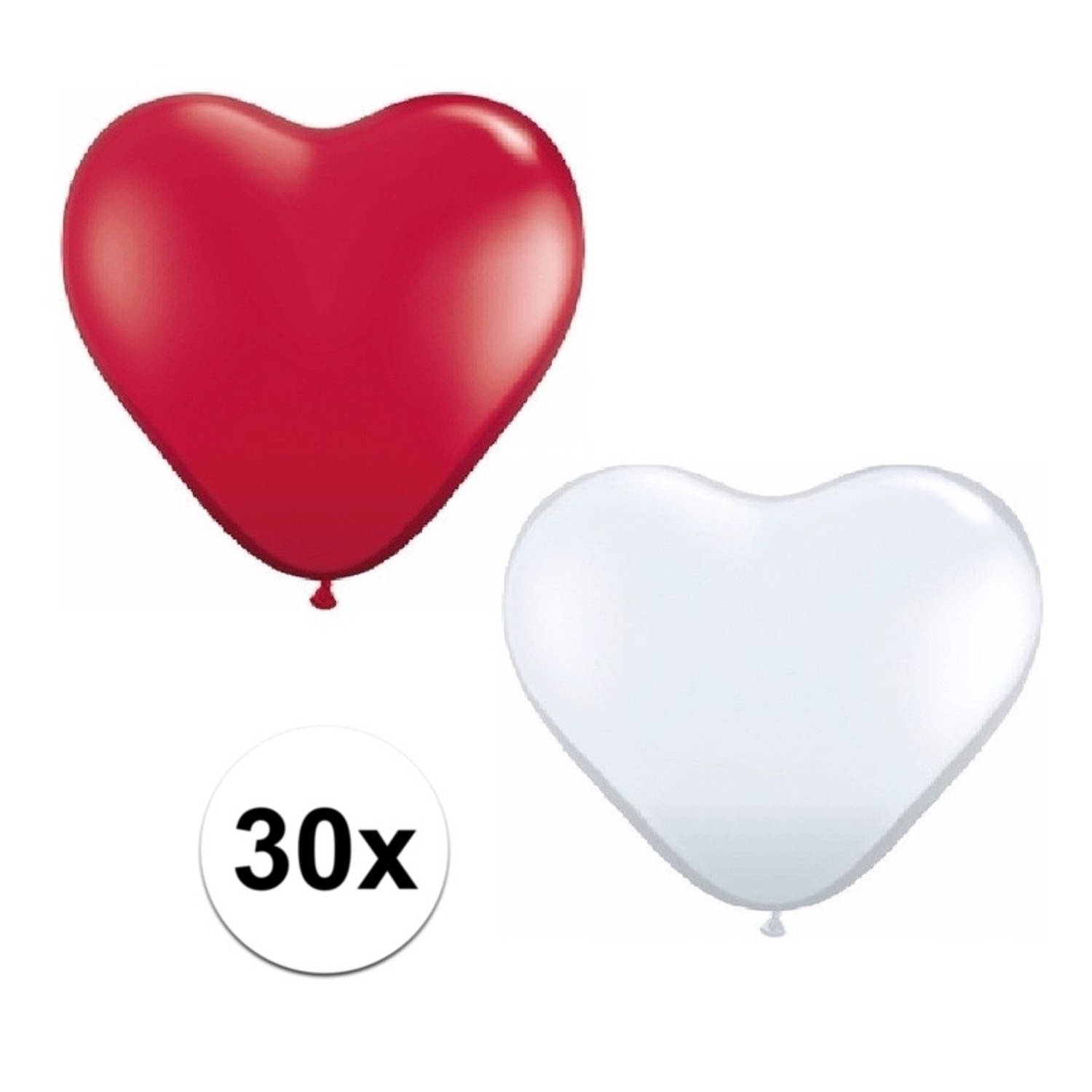 30x huwelijk ballonnen wit / rood hartjes versiering - Ballonnen