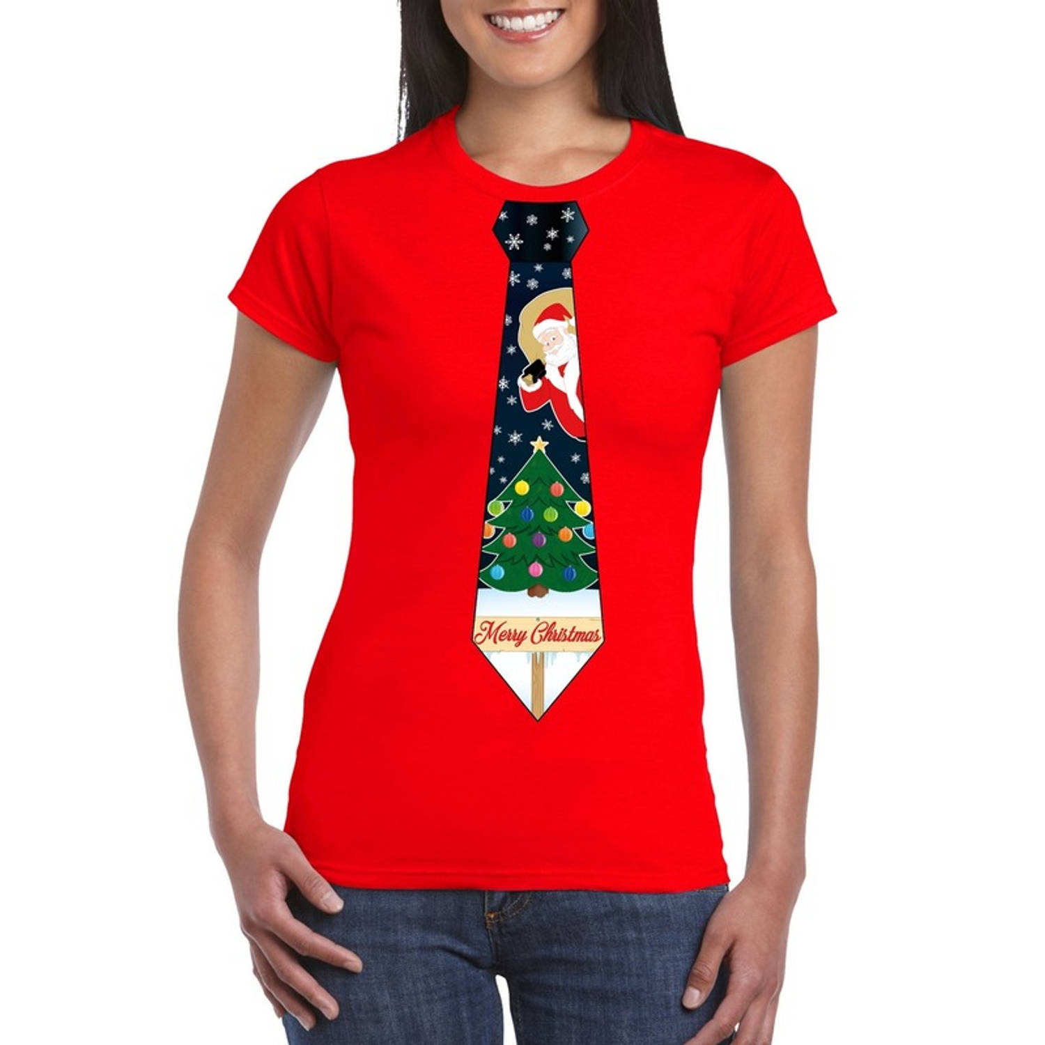 Fout Kerst shirt rood kerstboom stropdas voor dames S - kerst t-shirts