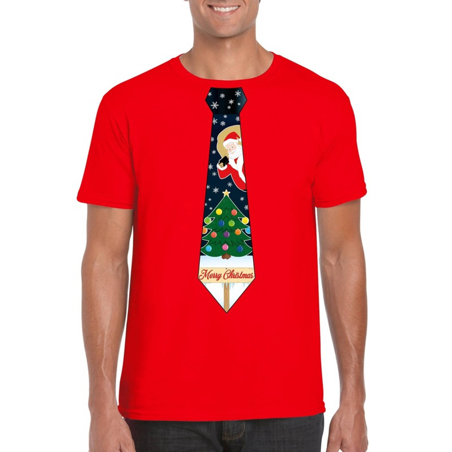 Fout Kerst shirt rood kerstboom stropdas voor heren 2XL - kerst t-shirts