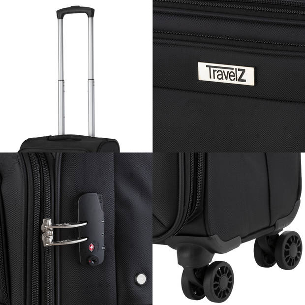 TravelZ Softspinner TSA Kofferset - 3-delige zachte Trolleyset - Zwart