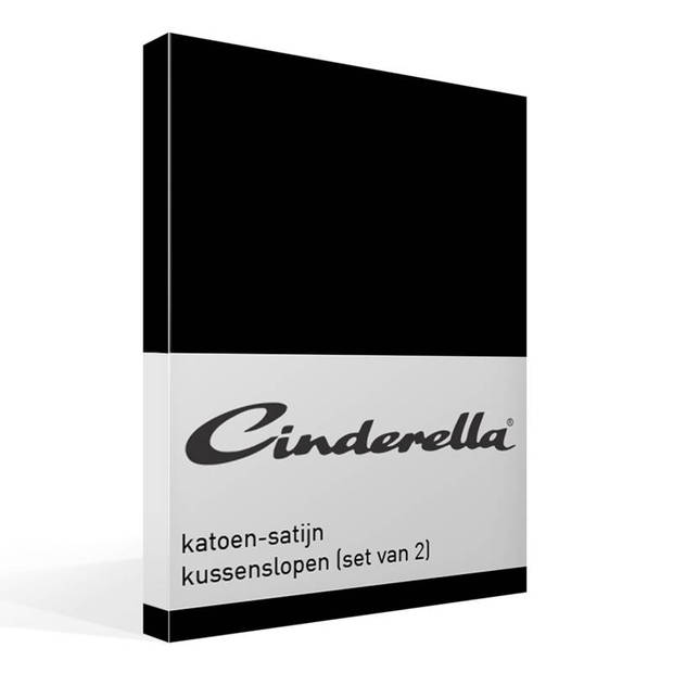 Cinderella satijn kussensloop (set van 2) - 100% katoen-satijn - 60x70 cm - Standaardmaat - Black
