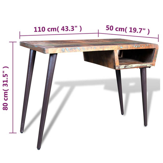 The Living Store Bureau Vintage Stijl - 110 x 50 x 80 cm - Gerecycled Massief Hout - Ijzeren Poten