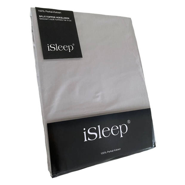 iSleep Split-Topper hoeslaken Perkal Katoen - Zilver - 180x220