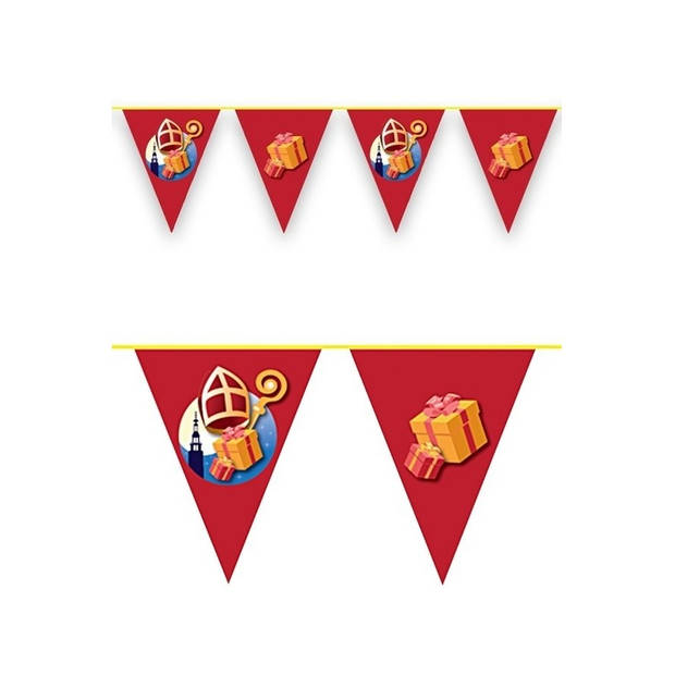 3x Sinterklaas decoratie vlaggen slinger rood 10 meter - Feestslingers