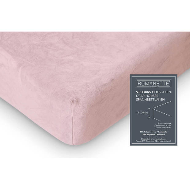 Romanette Hoeslaken Velours Blush-80/90/100 x 200/210/220 cm