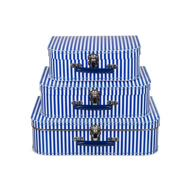 Kraamkado koffertje blauw gestreept 25 cm - Kinderkoffers