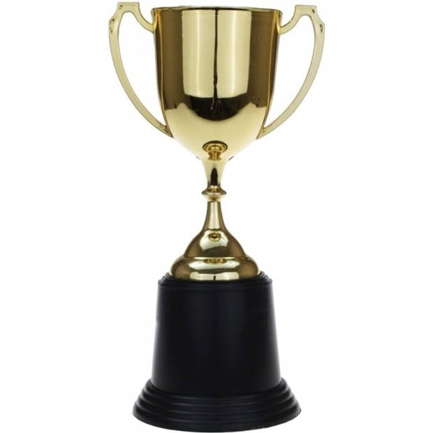 Gouden winnaars beker/cup/bokaal 22 cm met grote oren - Fopartikelen