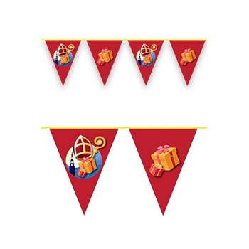 3x Sinterklaas decoratie vlaggen slinger rood 10 meter - Feestslingers