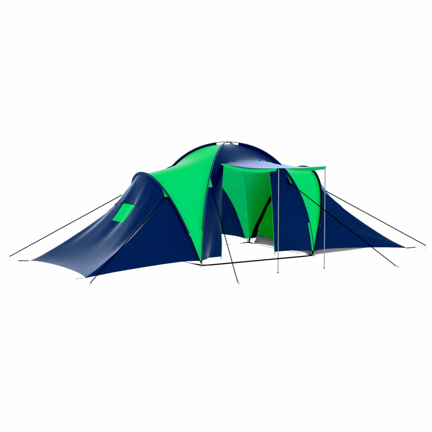 Polyester 9-persoons kampeertent (blauw-groen)