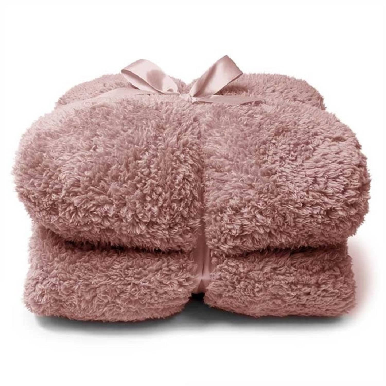 Pluche plaid-deken Teddy oud roze 150 x 200 cm