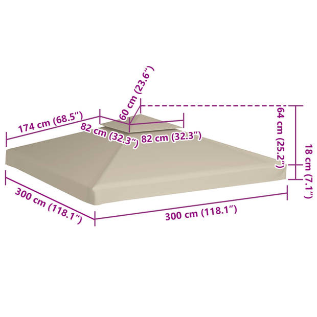 vidaXL Vervangend tentdoek prieel 310 g/m² 3x3 m beige