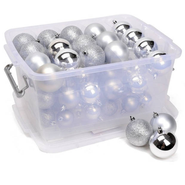 Kerstballen opbergen opbergboxen met 70 zilveren kerstballen - Kerstbal