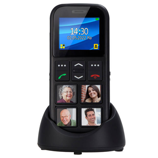 Eenvoudige mobiele telefoon voor senioren met fototoetsen en SOS paniekknop Fysic Zwart
