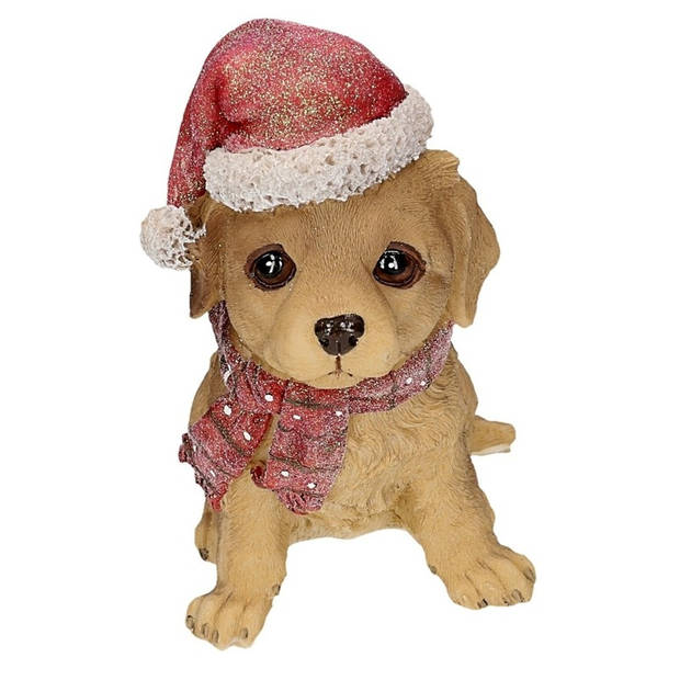 Polystone Labrador met kerstmuts - Kerstbeeldjes