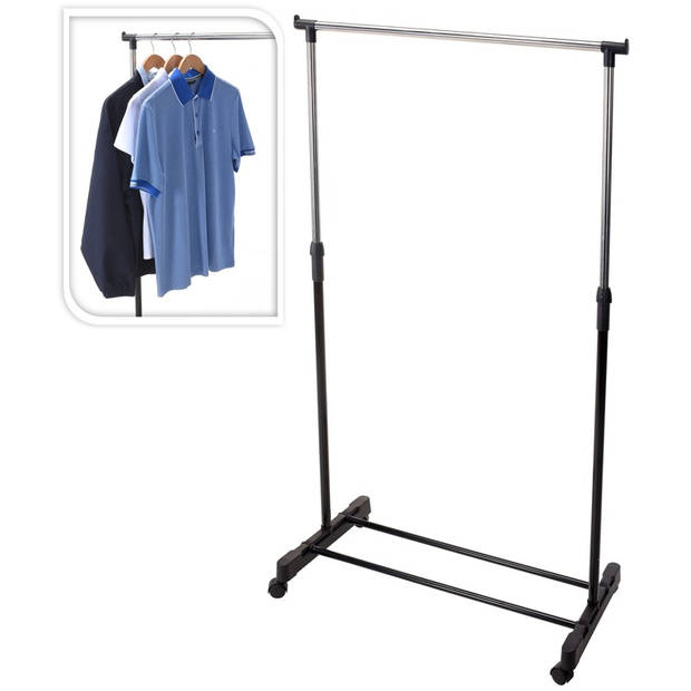 Mobiel kledingrek met kleding hangers - 10 kunststof hangers - wit/zwart - Kledingrekken