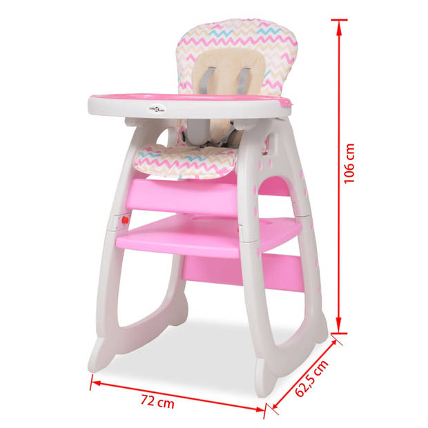 The Living Store Kinderstoel - 3-in-1 verstelbaar met blad - roze en wit - 72 x 62.5 x 106 cm