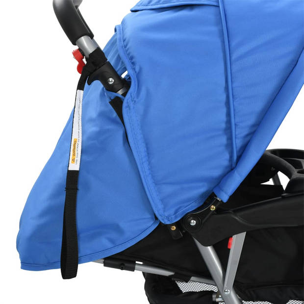 vidaXL Kinderwagen dubbel staal blauw en zwart