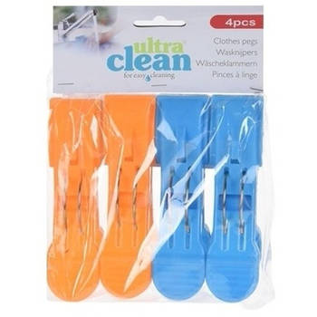 12x Oranje en blauwe strandlaken knijpers 13cm - Handdoekknijpers