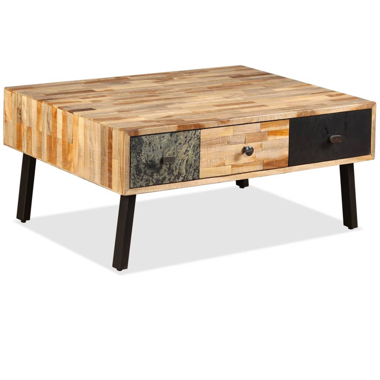 The Living Store Salontafel 90x65x40 cm massief gerecycled teakhout - Tafel