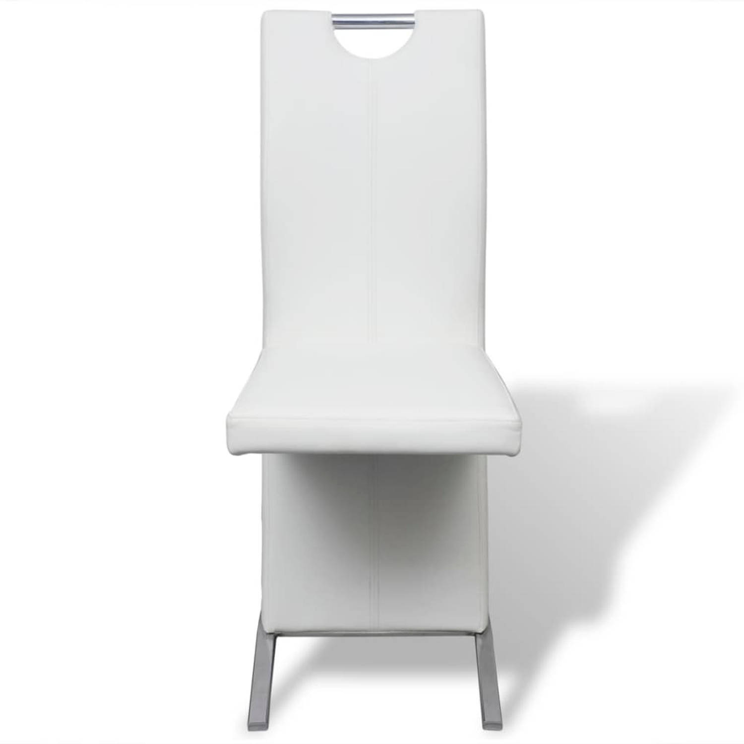 The Living Store Eetkamerstoelen - Kunstleer - Set van 6 - Wit - 40.5 x 61 x 99 cm - Multiplex Staal