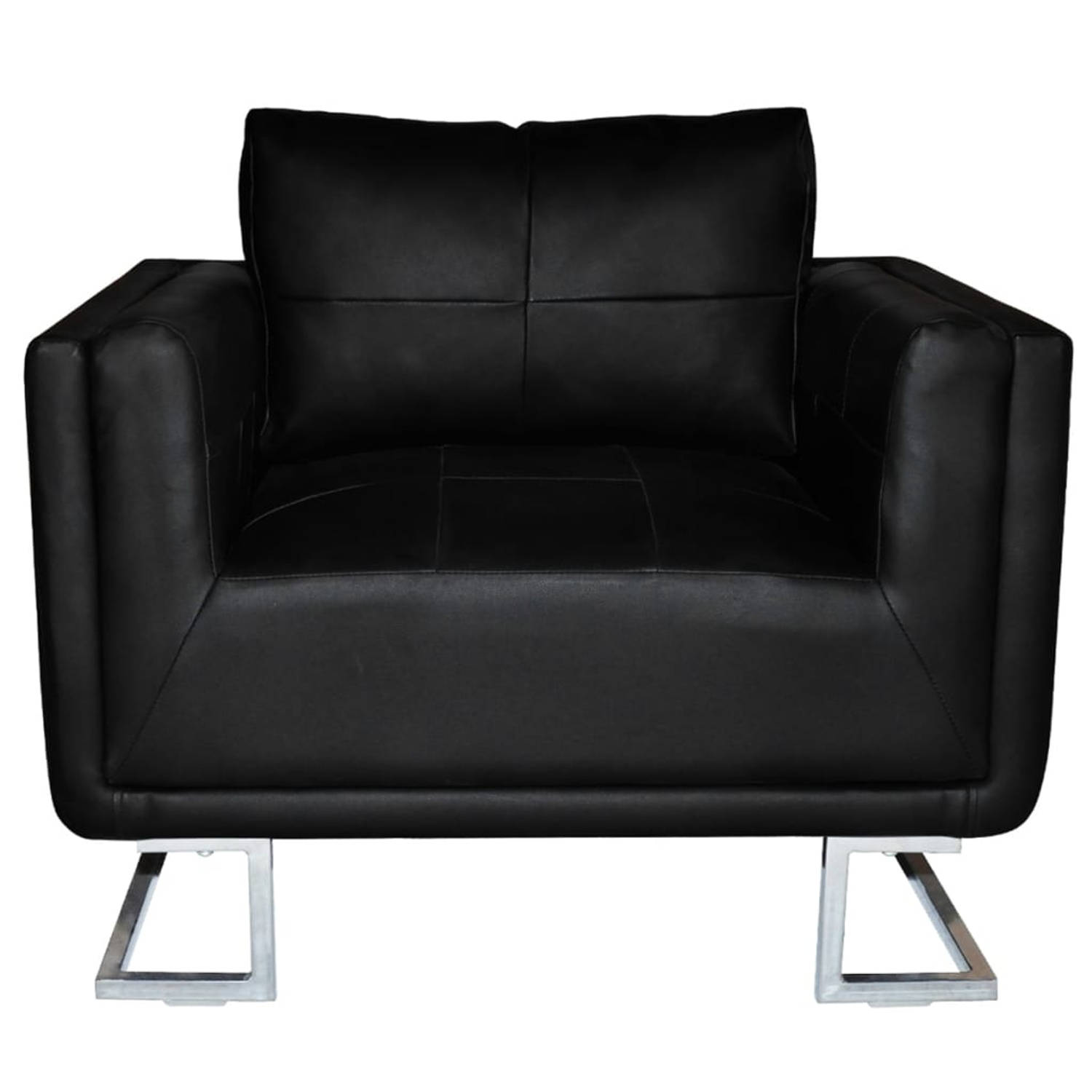 The Living Store Leren fauteuil Zwart 85.5 x 63 x 74 cm Duurzaam solide houten multiplex frame