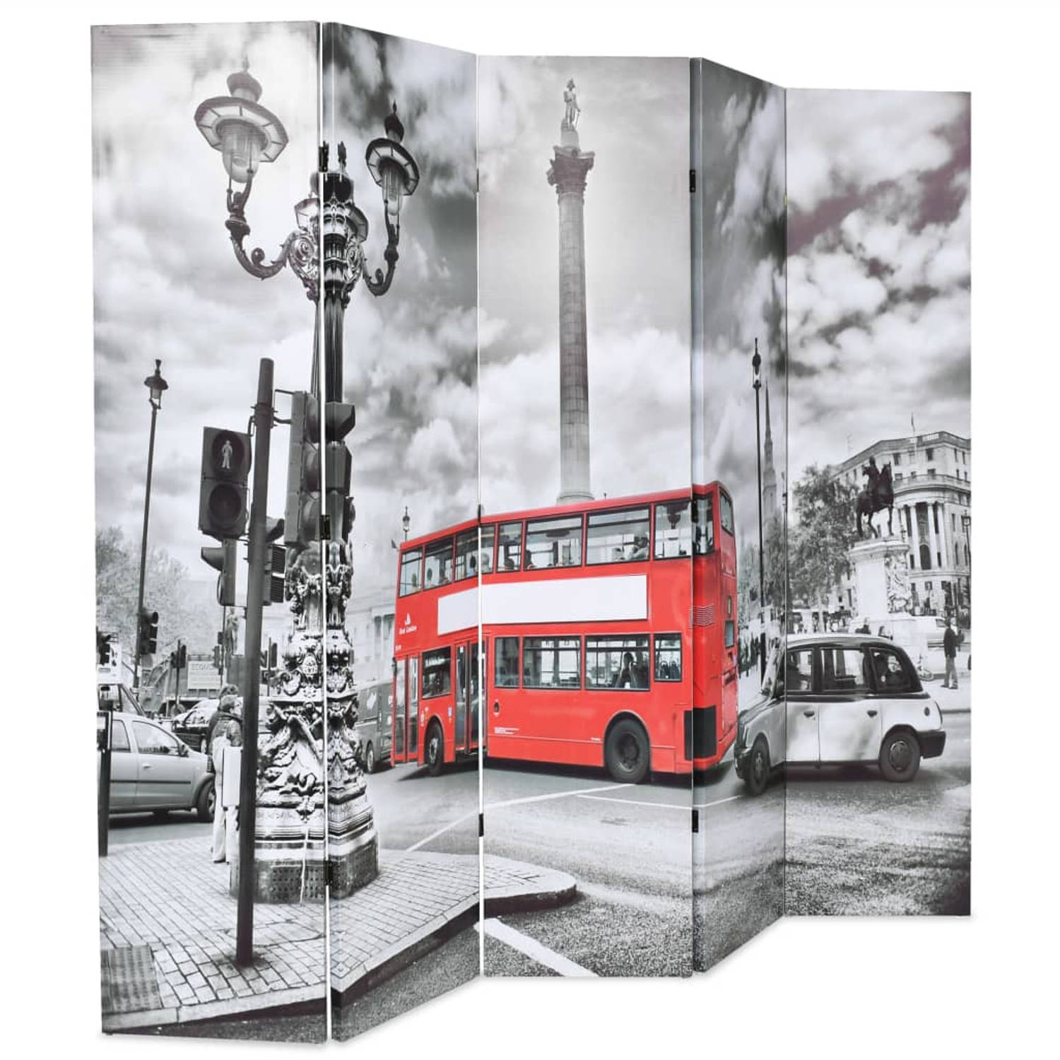 The Living Store Kamerscherm inklapbaar Londen bus 200x170 cm zwart en wit - Kamerscherm