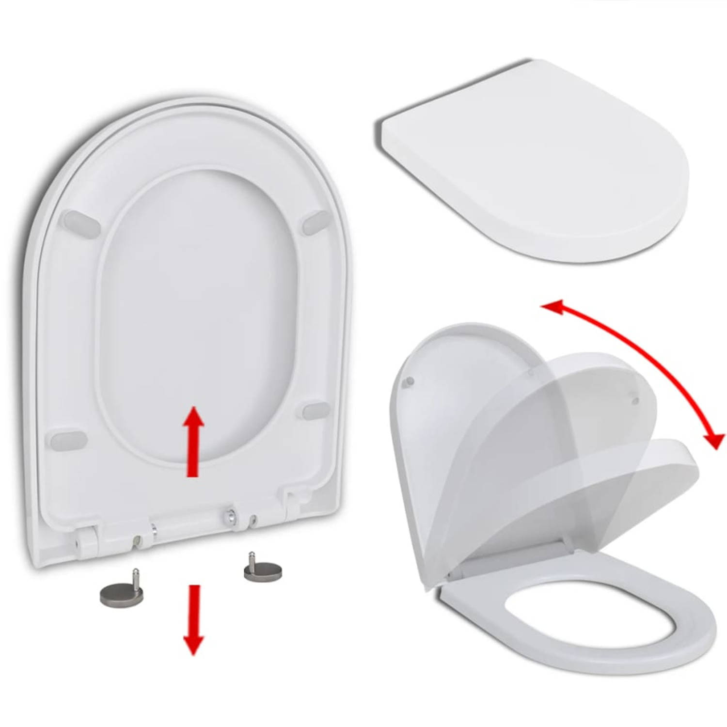 vidaXL Toiletbril soft-close quick-release design wit vierkant