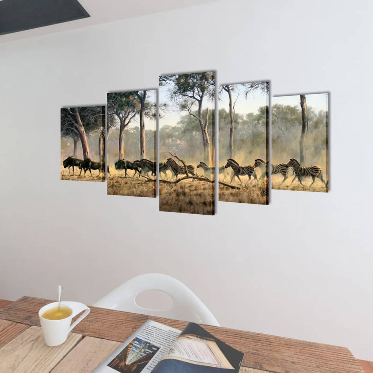 The Living Store 5-panelen canvas muurdruk set - 100x50 cm - Zebra print