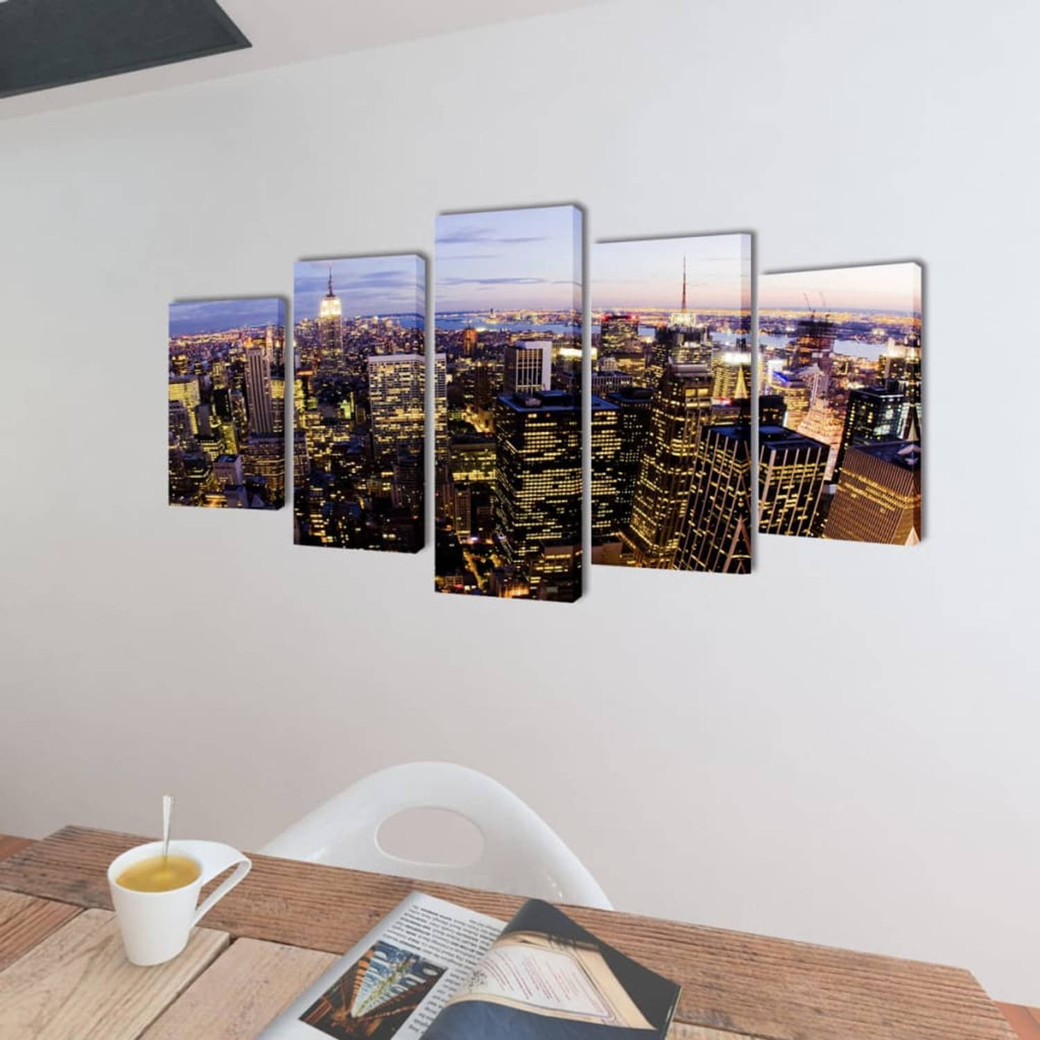 The Living Store Canvas Muurdruk Set - New York Skyline - 200 x 100 cm - Waterdicht - Eenvoudig op te hangen