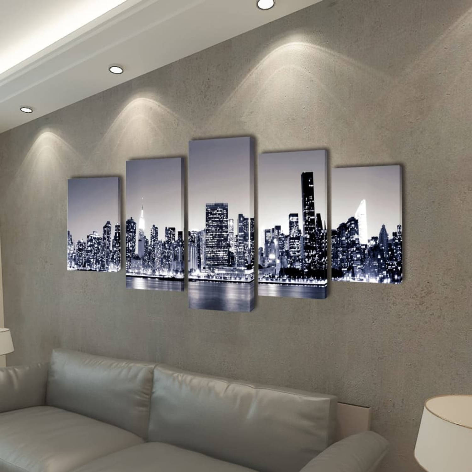 The Living Store Canvas New York skyline 5 panelen - 100x50cm - Houtkader - Waterdicht - Eenvoudig op te hangen