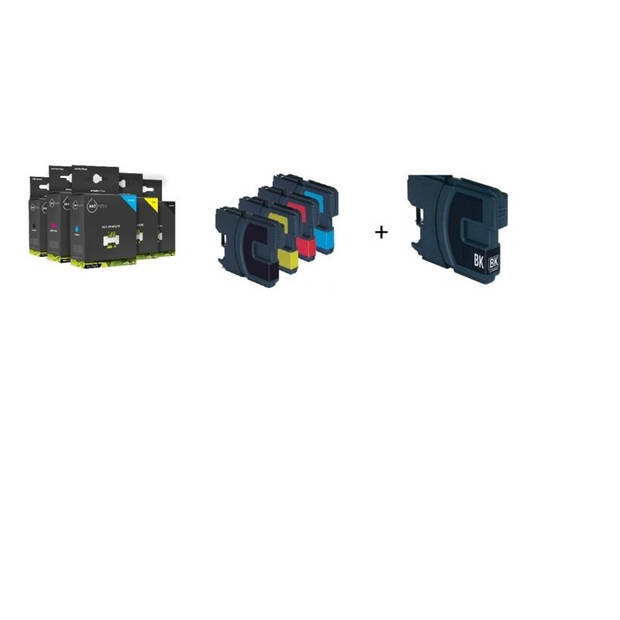 Inktmedia® - Inktcartridge - Alternatief voor de Brother LC-1220 en LC-1240 serie 2x zwart 1x cyaan 1x magenta 1x geel