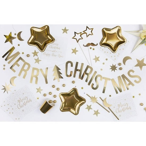 3x Merry Christmas kerst feest/party banners letterslingers versiering karton 175 cm - Feestslingers