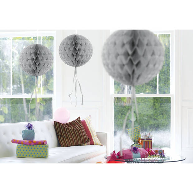 Decoratie honeycomb bol zilver 30 cm van papier - Hangdecoratie