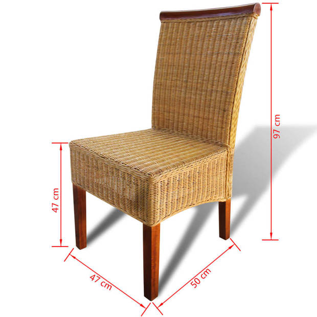 The Living Store Eetkamerstoelen Set Echte Rattan - 47 x 50 x 97 cm - Tropische uitstraling