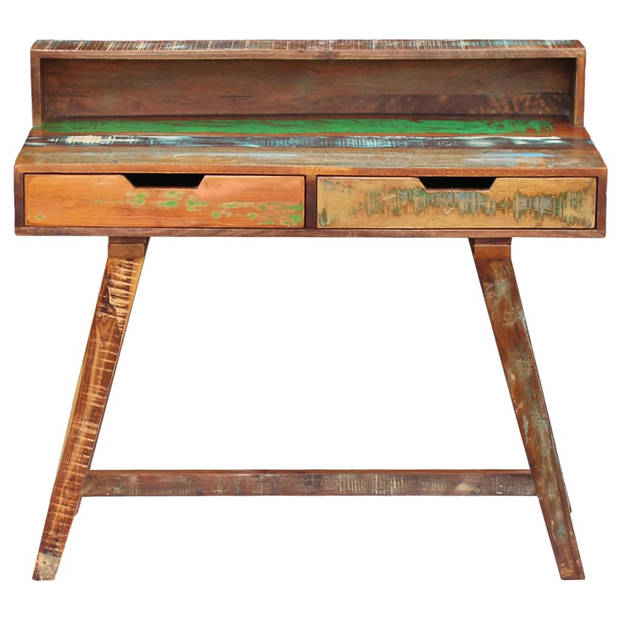 The Living Store Bureau Vintage Gerecycled Hout - 100x45x90cm - Handgemaakt - 2 Lades